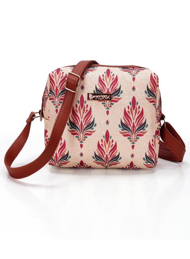 FADAK Bohemian Crossbody Sling Bag for Women & Girls | Ethnic Jacquard Print with Blue & White Pattern (white) - Image 1